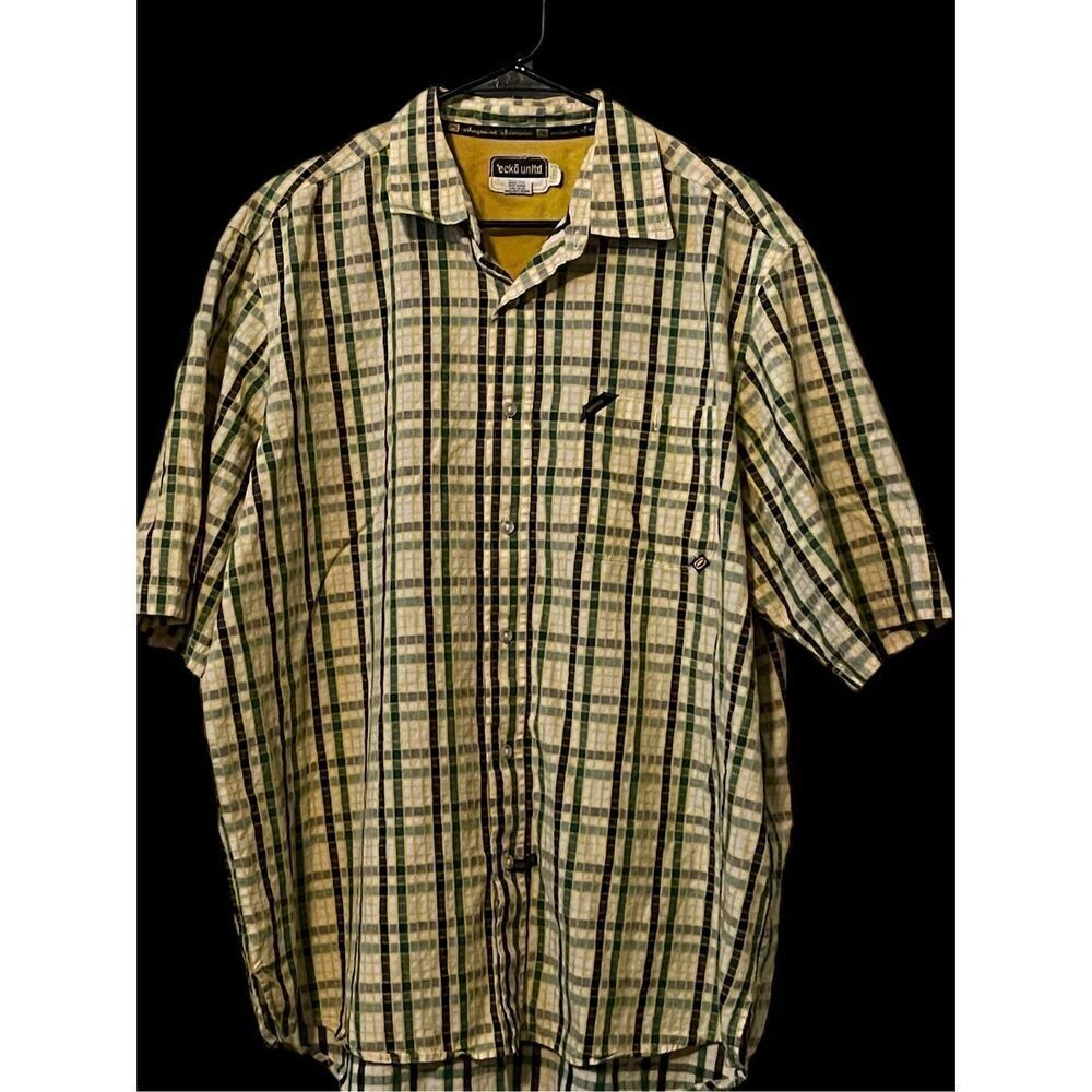 Ecko Unltd Mens Yellow & Blue Short Sleeve Plaid Button-Up Shirt Size XL